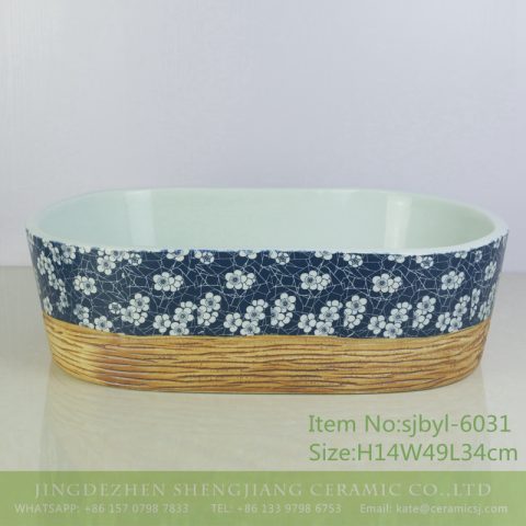 sjbyl-6031 Bingmei line pattern daily ceramic basin large oval porcelain basin wash basin