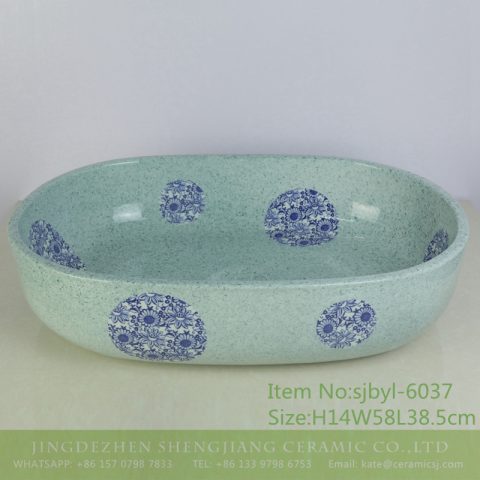 sjbyl-6037 Daily ceramic basin blue ink point decal chrysanthemum large oval porcelain basin wash basin
