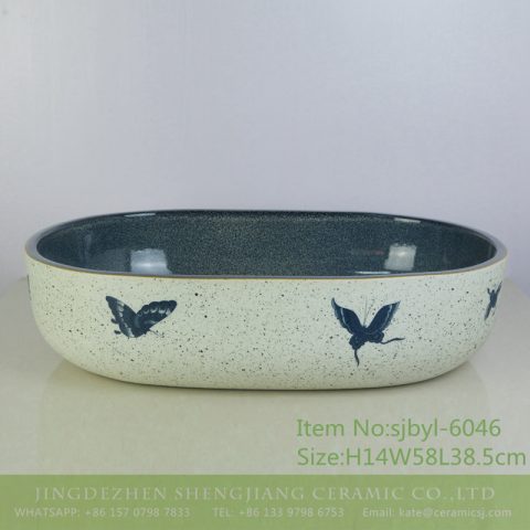 sjbyl-6046 Ink-butterfly inner glaze Chinese wash basin daily ceramic basin large oval porcelain basin