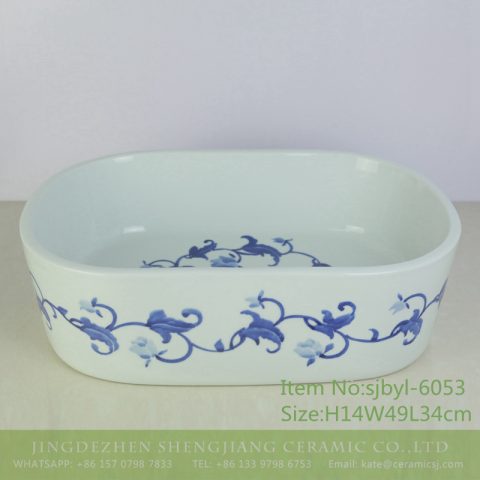 sjbyl-6053 Traditional blue and white rose wash basin daily ceramic basin large oval porcelain basin