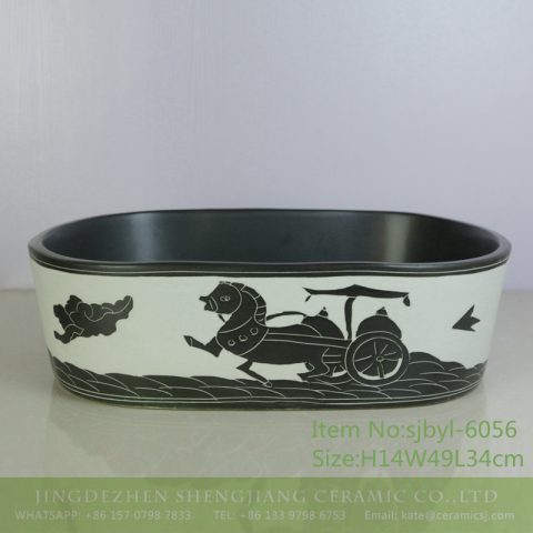 sjbyl-6056 Wash basin daily ceramic basin large oval porcelain basin line blue and white splatter