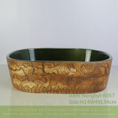 sjbyl-6057 Wash basin daily ceramic basin large oval porcelain basin mandarin duck carving lotus