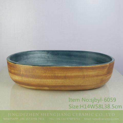 sjbyl-6059 Ink point through the branches of the lotus wash basin household porcelain basin large oval porcelain basin