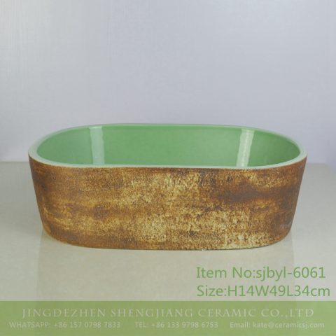 sjbyl-6061 Ancient green wash basin for daily use ceramic basin large oval porcelain basin