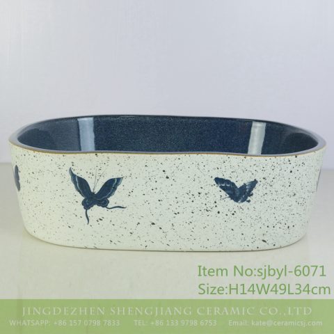 sjbyl-6071Ink-butterfly glaze wash basin for daily use ceramic basin large oval porcelain basin