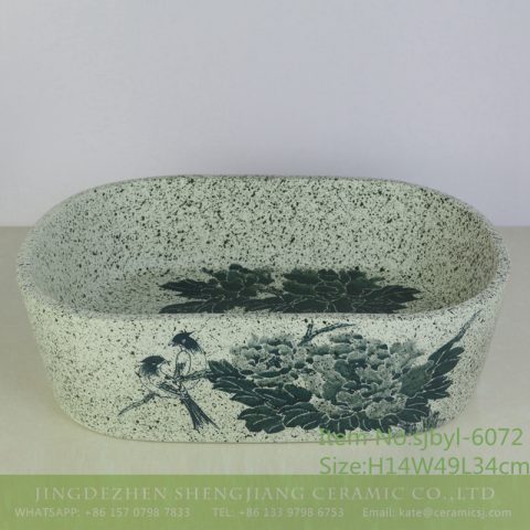 sjbyl-6072 Peony bird wash basin daily ceramic basin large oval porcelain basin