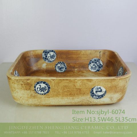 sjbyl-6074 Ancient color zodiac wash basin daily ceramic basin large oval porcelain basin