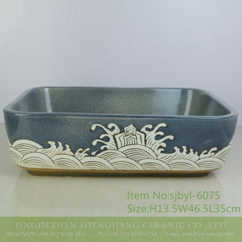 sjbyl-6075 Marine pattern wash basin daily ceramic basin large oval porcelain basin
