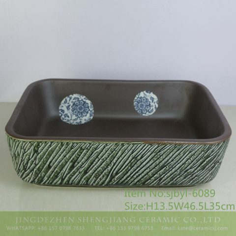 sjbyl-6089 Through the branch lotus pattern green oblique carving wash basin daily ceramic basin large oval porcelain basin