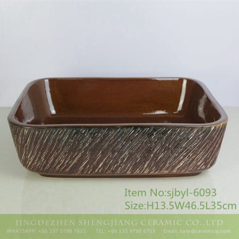 sjbyl-6093 Traditional style knife carving inside the yellow wash basin daily ceramic basin large oval porcelain basin