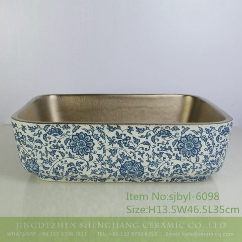 sjbyl-6098 Matte gold exterior through the branches of the lotus wash basin household porcelain basin large oval porcelain basin