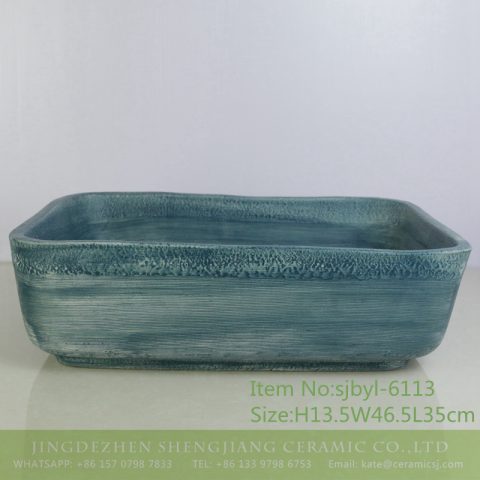 sjbyl-6113 Implicative blue clay line wash basin daily ceramic basin large oval porcelain basin