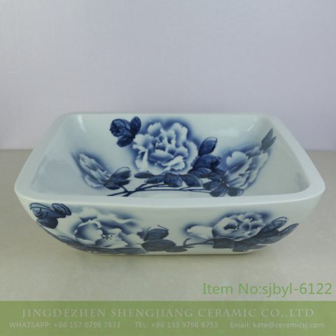 sjbyl-6122 The peony decorative pattern style lavabo of pottery and porcelain basin quietly elegant quality is high