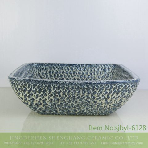 sjbyl-6128 China made blue tiger skin textured ceramic basin high quality wash basin daily household hotel toilet
