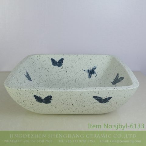 sjbyl-6133 Butterfly printing ceramic basin jingdezhen household wash basin cleaning basin good to clean