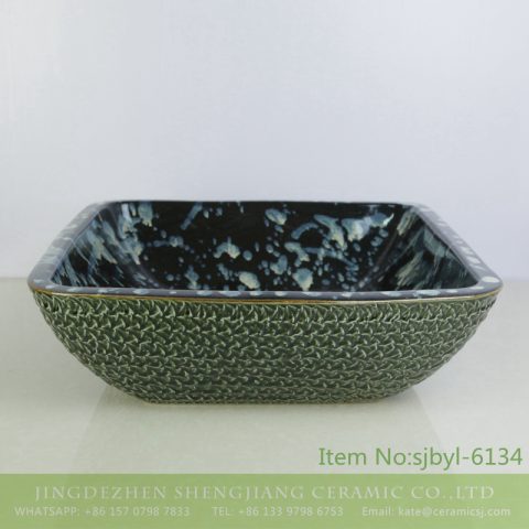 sjbyl-6134 Ceramic basin jingdezhen system outside printed with thousands of birds checked pattern internal smooth household wash basin cleaning basin