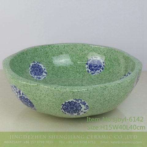 sjbyl-6142 Soybean green decal chrysanthemum traditional simple but elegant ceramic basin wash basin wash basin household appliances