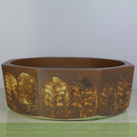 sjbyl-6154 Shengjiang octagonal Roman style lines daily use of high-grade ceramic wash basin Chinese ceramic basin