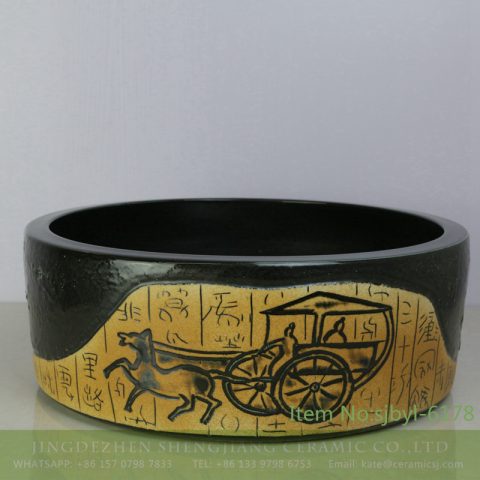 sjbyl-6178 Chinese style ancient color horse cart design ceramic basin wash basin beautiful high-grade hand-painted high quality washsink