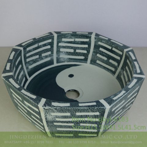 sjbyl-6183 Chinese style octagonal tai chi pattern high quality ceramic basin wash basin beautiful high-end hand-painted porcelain