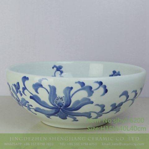 sjbyl-6200 The lavabo of high quality pottery and porcelain basin is beautiful high-grade hand painted with blue and white porcelain