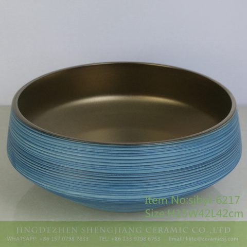 sjbyl-6217 Matte aureate blue coil style Chinese ceramics jingdezhen porcelain wash basin bathroom wash sink