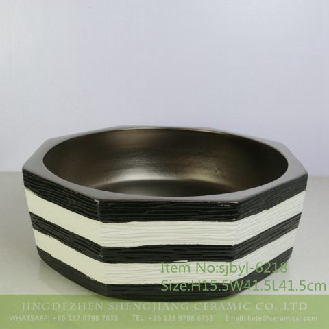 sjbyl-6218 Zebra-grain octagonal matte gold Chinese porcelain jingdezhen porcelain wash basin bathroom wash sink bathroombasin