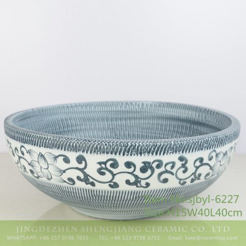 sjbyl-6227 Blue and white knives cut through the branches of the lotus porcelain basin sink bathroomdesign washsink ceramicbasin