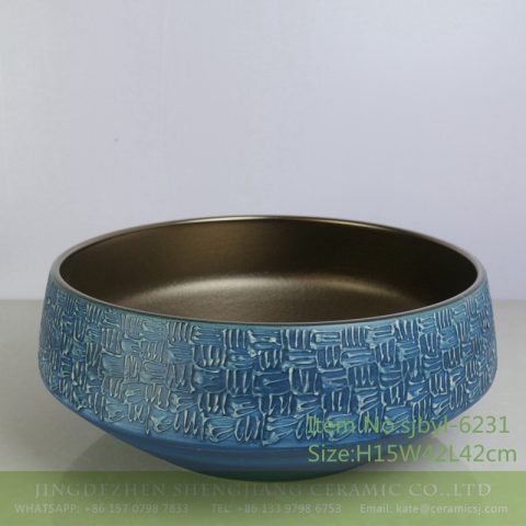 sjbyl-6231 Chinese style grain exterior blue decorative pattern interior smooth lavabo porcelain daily decoration
