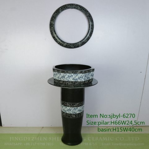 sjbyl-6270 Octagonal elegant black blue and white design jingdezhen porcelain daily wash basin toilet bathroom ceramic basin wash basin