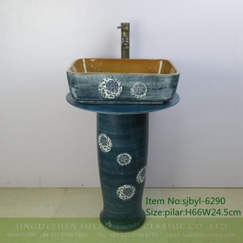 sjbyl-6290 High quality and upscale durable toilet ceramic basin all yellow sprinkle green clay applique wear branch lotus sink bathroombasin