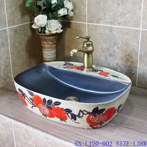 LJ20-002 Special pomegranate flower design oval hand wash basin