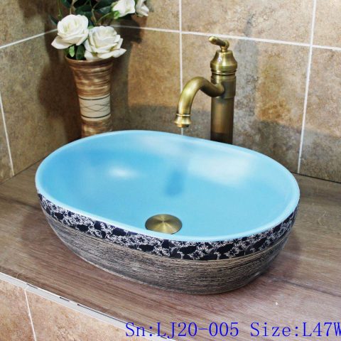 LJ20-005 Hand-painted oval washbasin with delicate decorative pattern