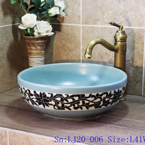 LJ20-006 Hand-made circular washbasin with special pattern design