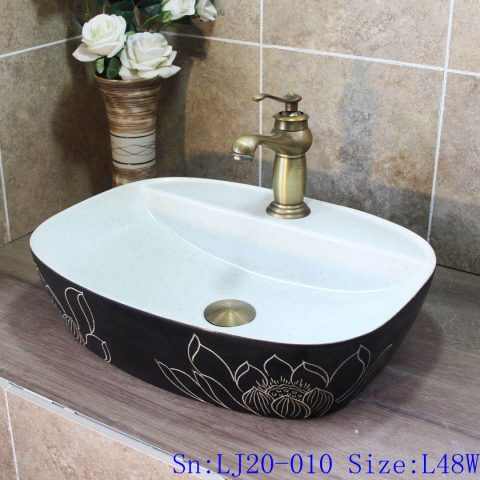 LJ20-010 Black and white lotus creative decorative ceramic washbasin