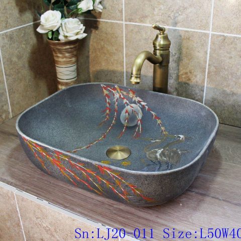 LJ20-011 Decorated ceramic washbasin with foliage and bird pattern