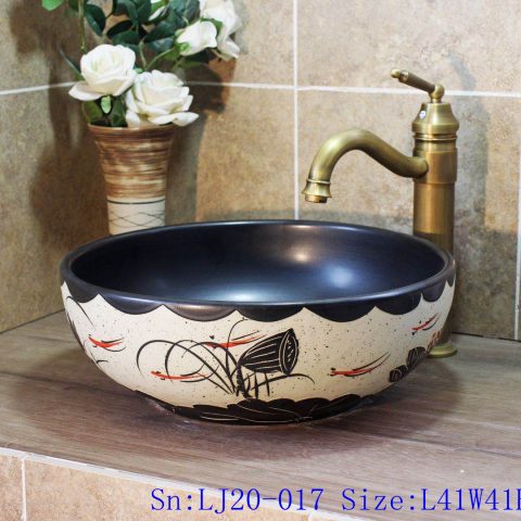 LJ20-017 Fish and lotus creative decorative round ceramic washbasin