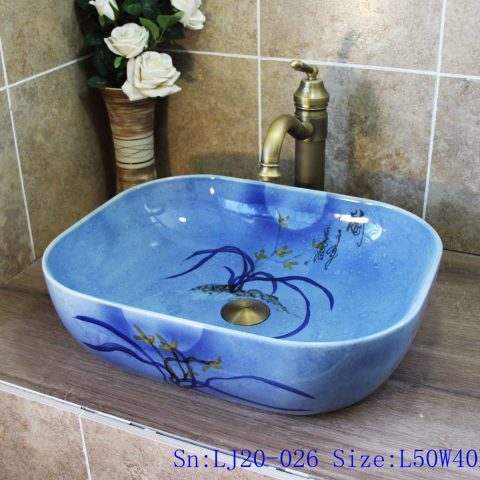 LJ20-026 Hand-painted orchid-patterned round ceramic washbasin