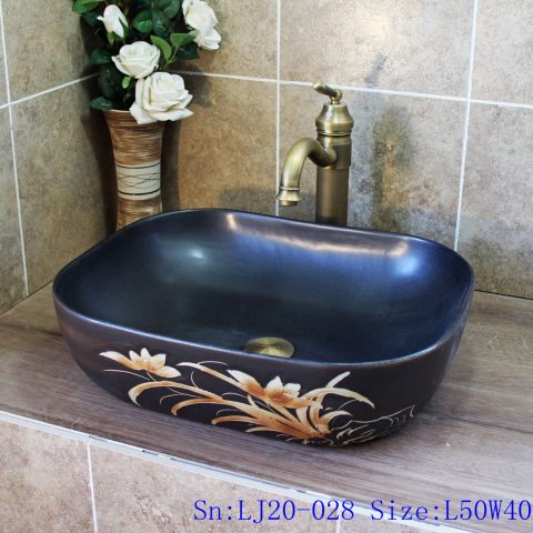 LJ20-028 Hand-painted flowers with purple blue background ceramic washbasin