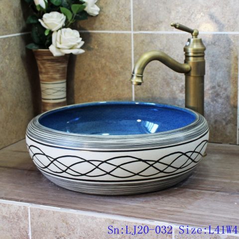 LJ20-032 Hand-painted modern line ceramic gourd shaped washbasin