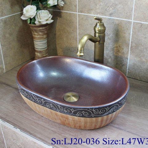 LJ20-036 Creative hand painted lines wooden gourd shaped washbasin