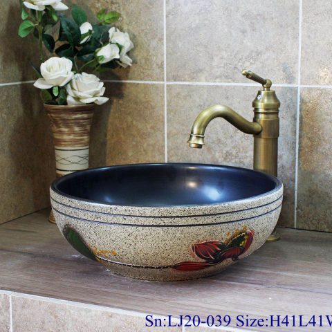 LJ20-039 Delicate hand - painted lotus and lotus leaf round washbasin