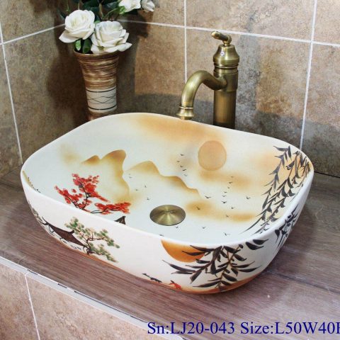 LJ20-043 Hand-painted remote sunset design square washbasin
