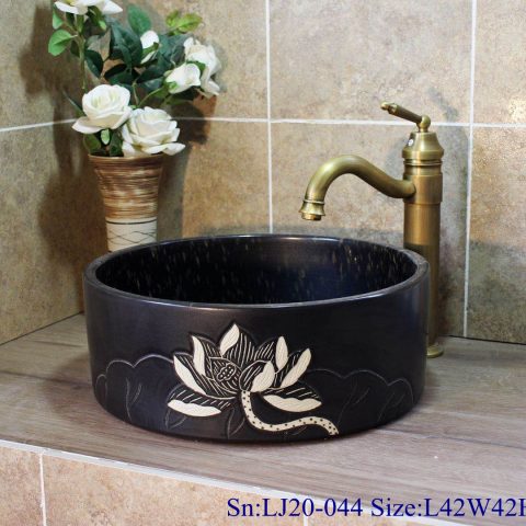 LJ20-044 Hand - painted lotus pattern dark square washbasin
