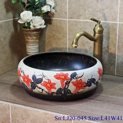 LJ20-045 Jingdezhen hand-painted flower design round washbasin