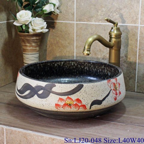 LJ20-048 Exquisite hand-painted Chinese style lotus round washbasin