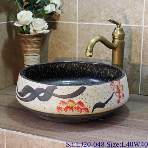 LJ20-048 Exquisite hand-painted Chinese style lotus round washbasin