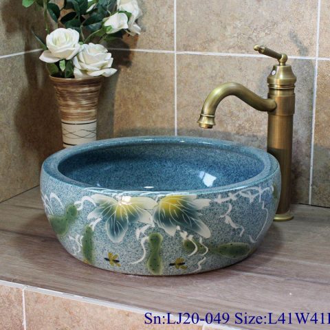 LJ20-049 Delicate hand painted blue round washbasin with Chinese style design