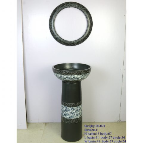 sjby120-021Jingdezhen handcraft Asian black blue and white design washbasin