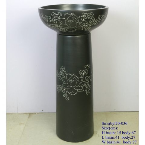 sjby120-036 Jingdezhen handmade washbasin with black lotus vine design